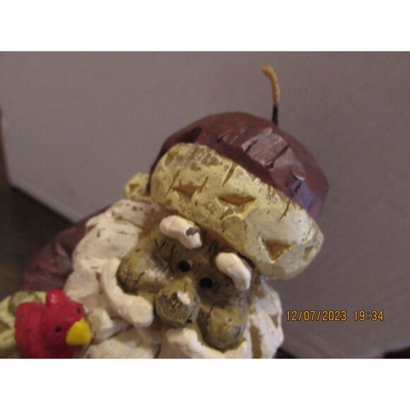 Santa Claus wooden look candle with red bird and bird house Christmas - Picture 2 of 6